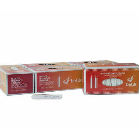 Palillos de Madera Redondos 2 Puntas Enfundados en Papel 65mm (1.000 Uds)