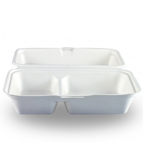 Envases Biodegradables con Dos Compartimentos Caña de Azúcar 24x16x8cm (50 Uds)