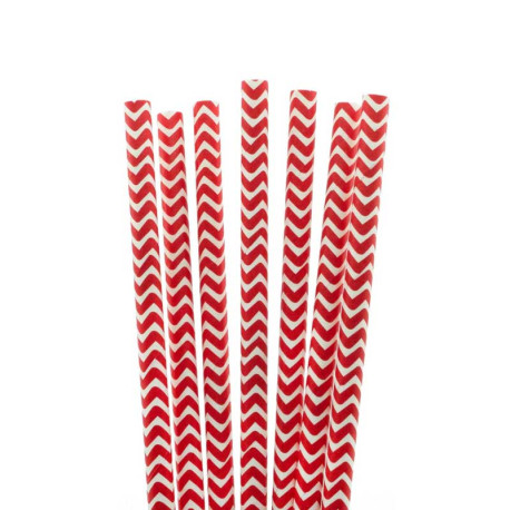 Pajitas de Papel Rectas Rayadas Rojas Ø6mm x 20cm (100 Uds)