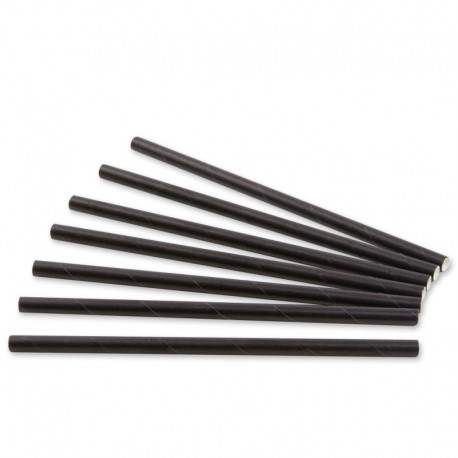 Pajitas de Papel Negras Rectas Ø6mm x 20cm (100 Uds)