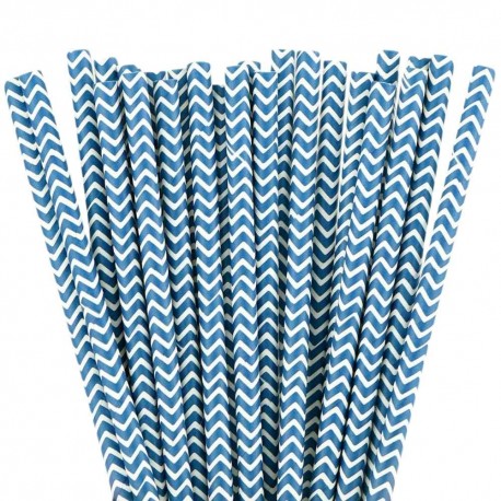 Pajitas de Papel Rectas Rayadas Azules Ø6mm x 20cm (100 Uds)
