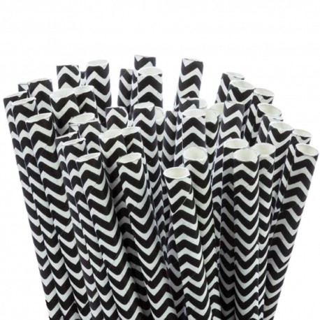 Pajitas de Papel Rectas Rayadas Negras Ø6mm x 20cm (6.000 Uds)
