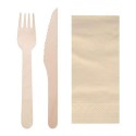 Set de Cubiertos Madera, Tenedor, Cuchillo y Servilleta (500 Uds)