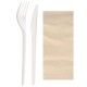 Set de Cubiertos Compostables Blancos, Tenedor, Cuchillo y Servilleta (50 Uds)