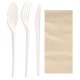 Set de Cubiertos Compostables Blancos, Tenedor, Cuchara, Cuchillo y Servilleta (50 Uds)