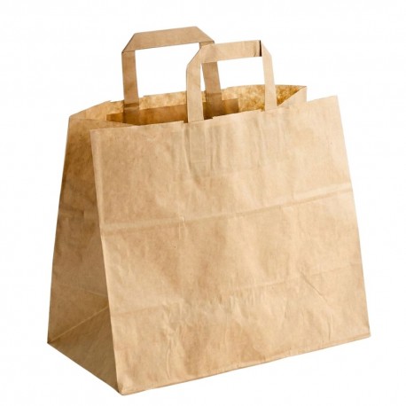 Bolsas de Papel Kraft con Asas "Take Away" Grande 32+22x26cm 80gr (50 Uds)