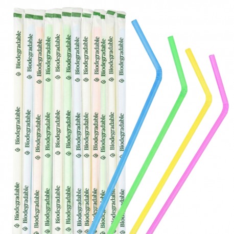 Pajitas Flexibles Biodegradables PLA Enfundadas Colores Ø5mm x 21cm (6.000 Uds)