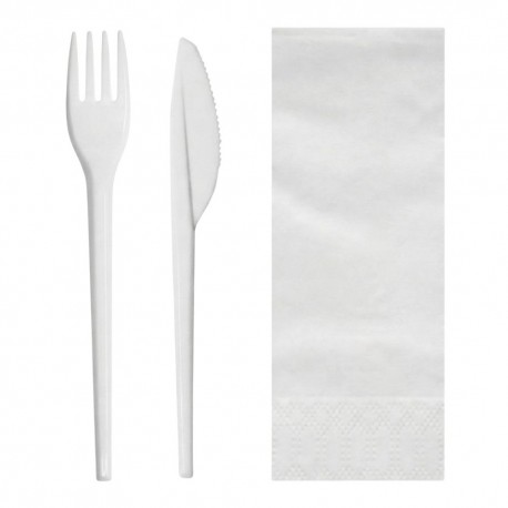 Set de Cubiertos, Tenedor, Cuchillo y Servilleta (500 Uds)