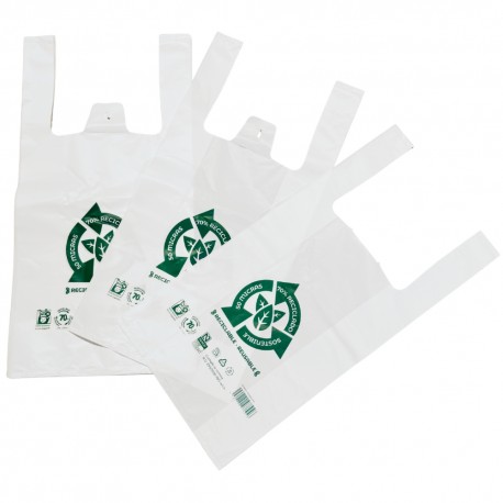 Bolsas de Plástico Asas Camiseta 30x40cm Recicladas y Reutilizables (100 Uds)