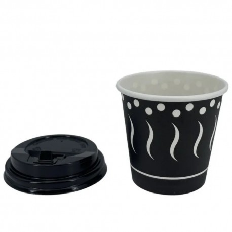 Vasos de Cartón Negro "Coffee" 120ml con Tapa Drink (1.000 Uds)