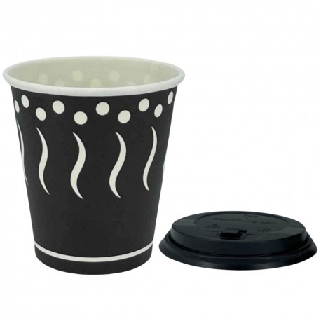 Vasos de Cartón "Coffee" Negro 240ml con Tapa Drink (50 Uds)