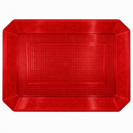 Bandeja de Plástico PS Lux Rojo Translúcido Reutilizable 35x25cm (1 Ud)