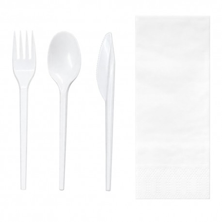 Set de Cubiertos, Tenedor, Cuchara, Cuchillo y Servilleta (25 Uds) 
