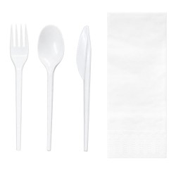  Set de Cubiertos, Tenedor, Cuchara, Cuchillo y Servilleta (500 Uds) 
