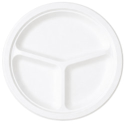 Platos Biodegradables Tres Compartimentos Caña de Azúcar 26cm (50 Uds)