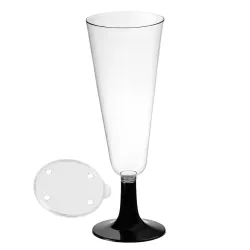 Copas de Cava de Plástico PS CON TAPA 150ml Pie Negro (50 Uds)