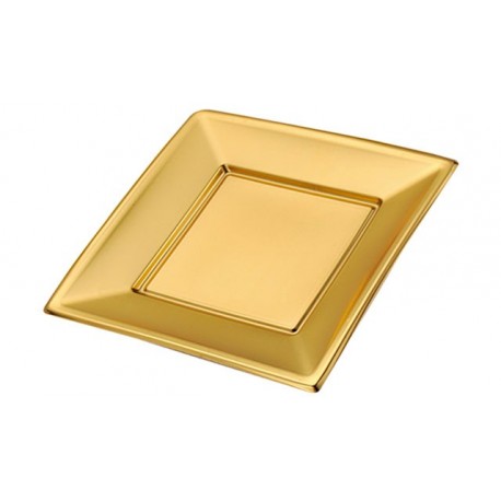 Platos de Plástico Cuadrados Dorados 17cm (4 Uds)