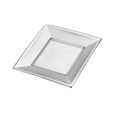 Platos de Plástico Cuadrados Plateados 23cm (4 Uds)