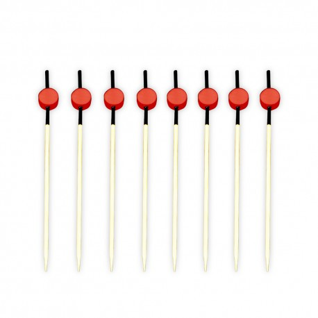 Pinchos de Bambú Decorados Negro y Rojo 120mm. (200 Uds)